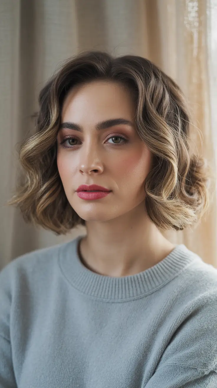 winter haircuts and colors - Cashmere Wave Bob With Creamy Highlights