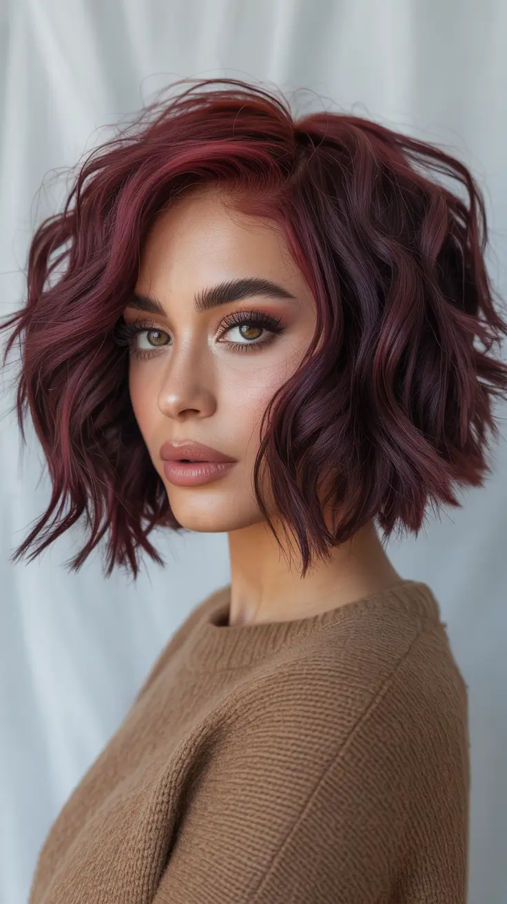 winter haircuts and colors - Mulled-Wine Wavy Bob
