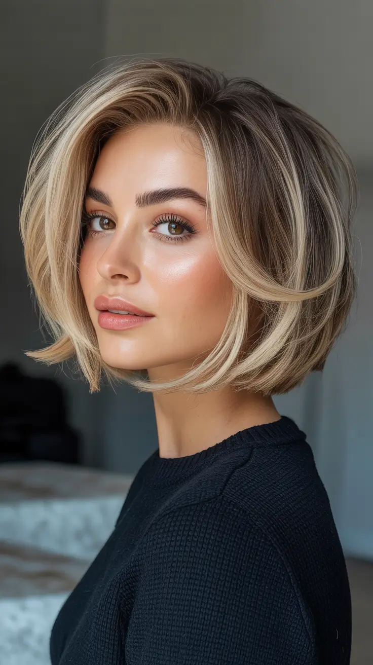 winter haircuts and colors - Frosted Volume Bob With Face Glow Highlights
