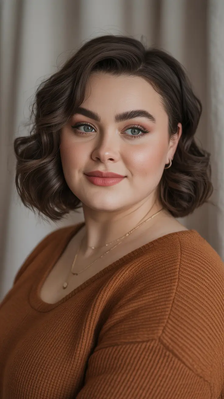 Winter 2025-2026 Plus Size Haircuts - Cocoa Wave Bob With Side Part