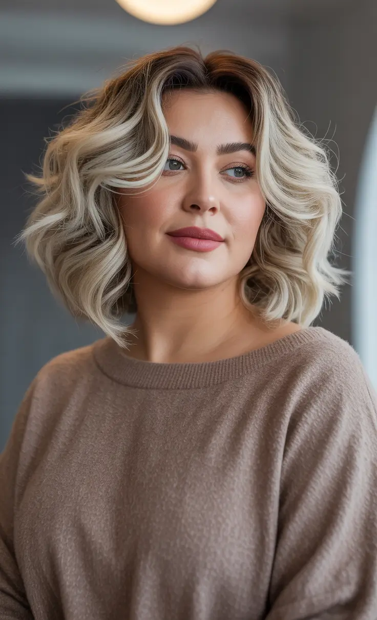 Plus Size Haircuts Winter 2025-2026 - Soft Blonde Short Bob With Root Shadow