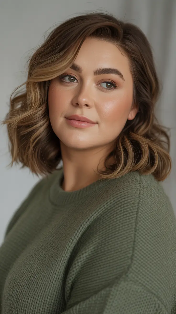 Plus Size Haircuts Winter 2025–2026 - Soft-Volume Wavy Bob With Honey Ribbons