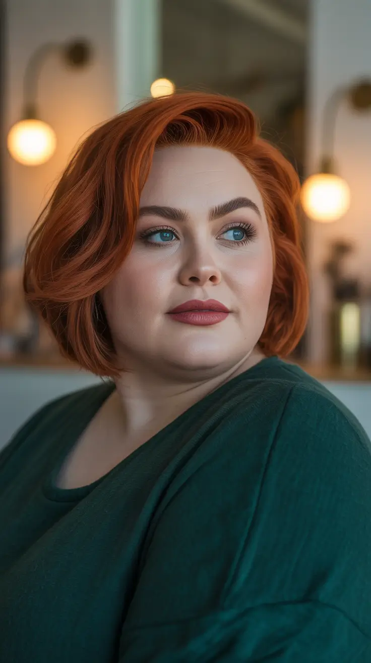 Soft Copper Bob with Airy Volume - Winter Haircuts for Round Faces