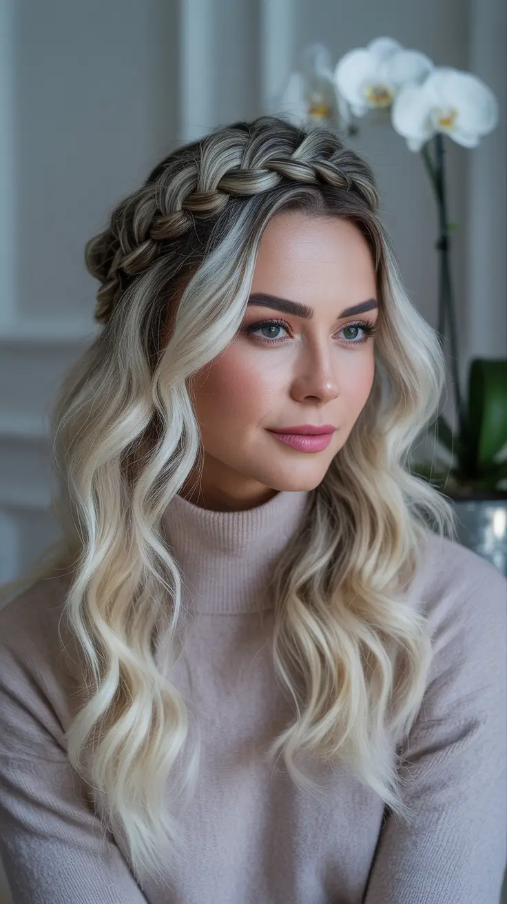 Winter Hairstyles 2025–2026 Trends & Ideas – Milkmaid Crown Braid with Soft Winter Waves