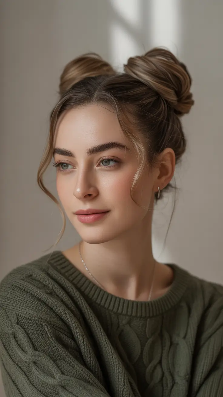 Winter Hairstyles 2025-2026 Trends & Ideas - Cozy Space Buns with Soft Front Pieces