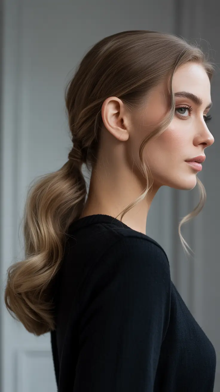 Winter Hairstyles 2025–2026 Trends & Ideas – Silky Low Pony with Subtle Bubble Texture