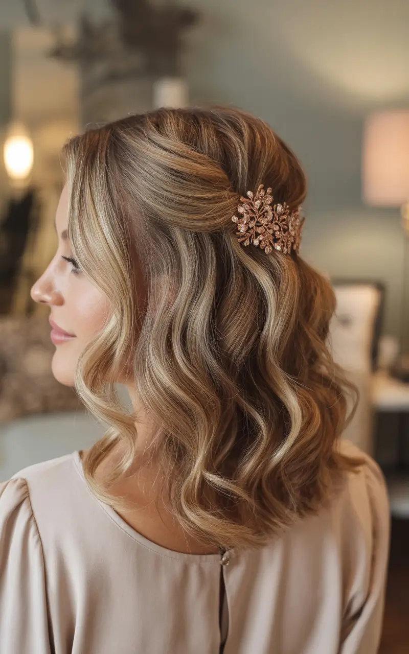 Winter Hairstyles 2025-2026 Trends & Ideas - Soft Barrette Half-Up on Wavy Lob