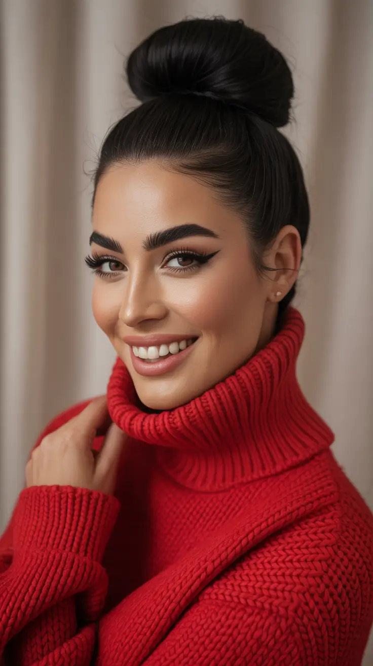 Winter Hairstyles 2025–2026 Trends & Ideas – Clean Ballerina Bun - The Turtleneck Lift