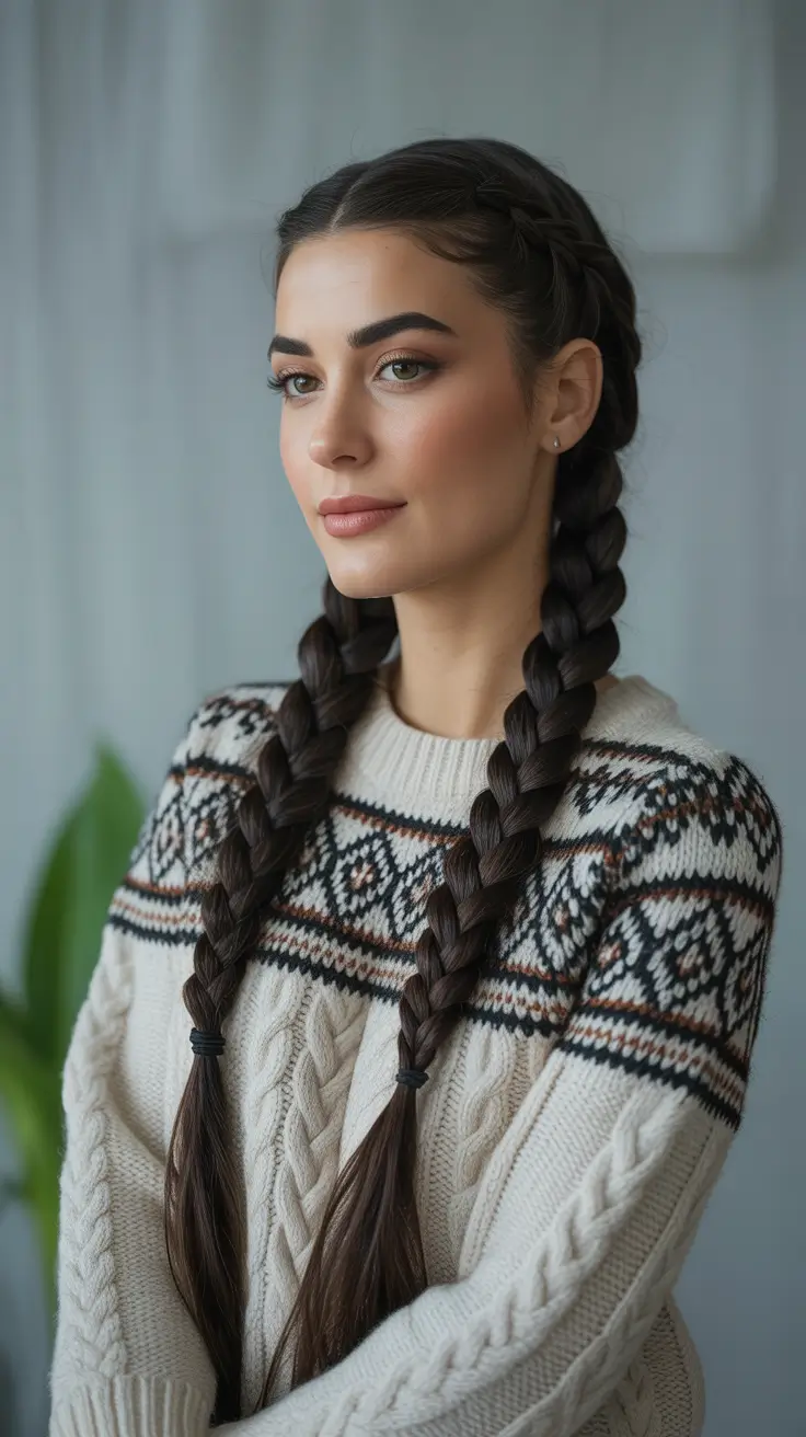 Winter Hairstyles 2025–2026 Trends & Ideas – Twin Dutch Braids for Snow Days