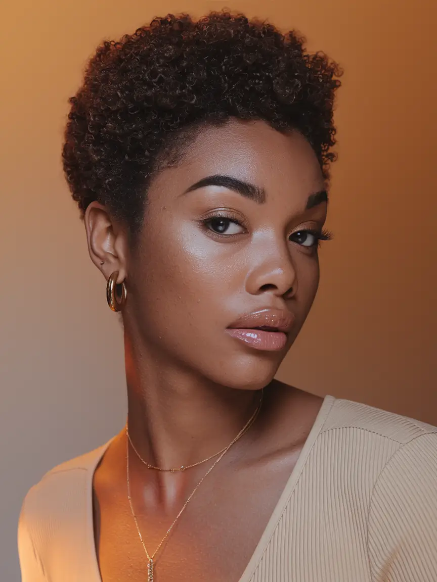 winter hairstyles for black women - Glossy TWA With Soft Taper