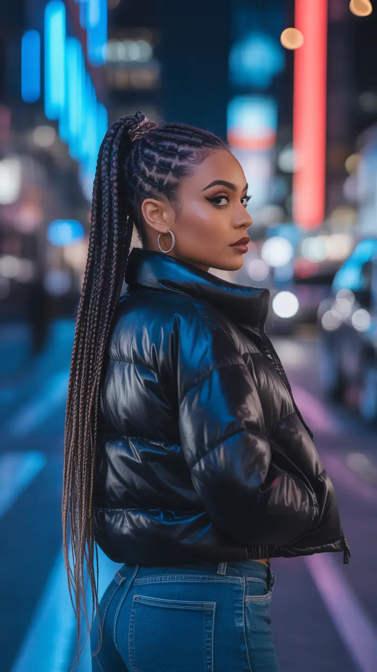 winter hairstyles for black women - High Braided Pony With Sleek Base