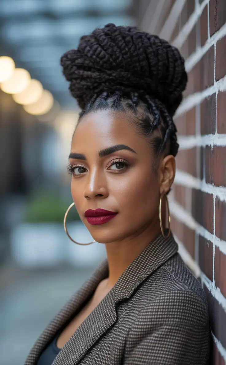 winter hairstyles for black women - Chunky Twist Crown Bun