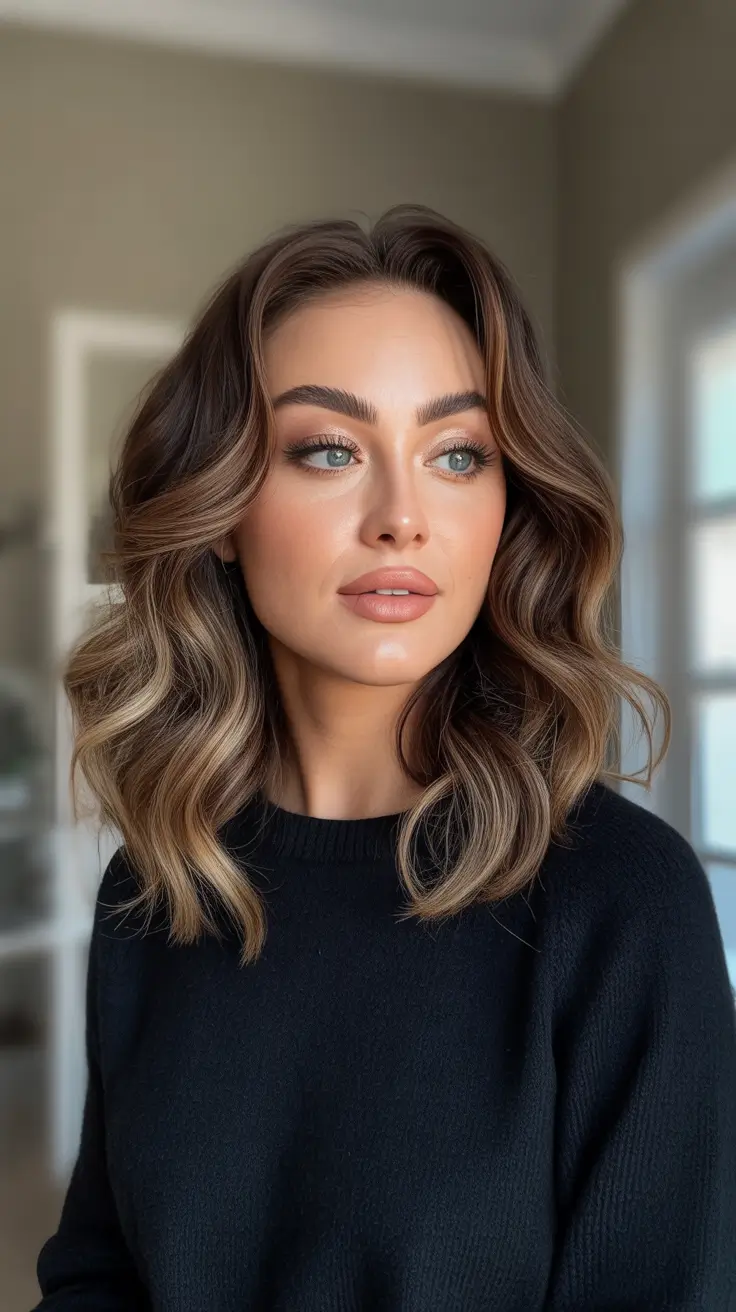 Winter 2025–2026 Medium Haircuts ideas - Cozy Bronde Lob With Ribbon Waves