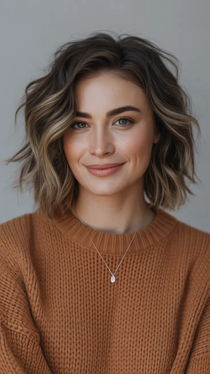 Winter 2025–2026 Medium Haircuts ideas - Textured Choppy Lob With Toasted Highlights
