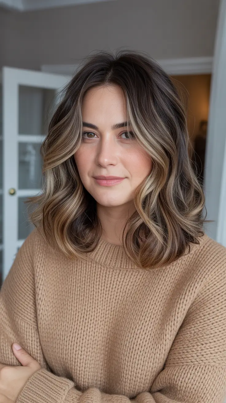 Winter 2025–2026 Medium Haircuts ideas - Soft Ribbon Highlights on Midlength Waves
