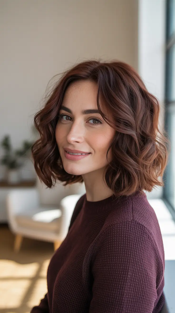 Winter 2025-2026 Medium Haircuts ideas - Cinnamon-Red Textured Bob