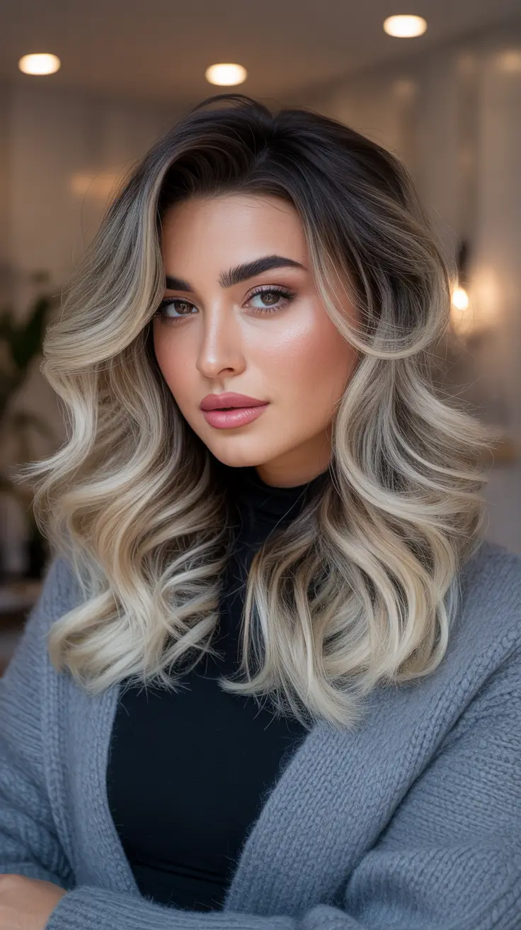 Winter 2025-2026 Medium Haircuts ideas- Soft Shadow-Root Waves with Frosted Ends