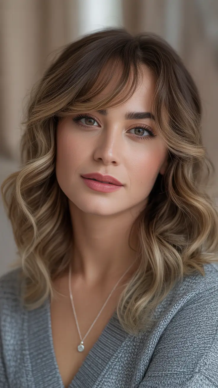 Winter 2025–2026 Medium Haircuts ideas - Feathered Midlength with Sheer Curtain Bangs