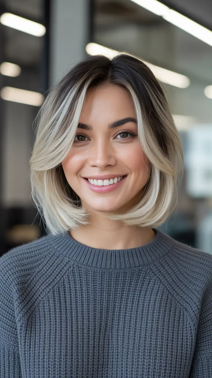 Winter 2025–2026 Medium Haircuts ideas - Micro-Volume Blunt Bob, Money-Piece Blonde