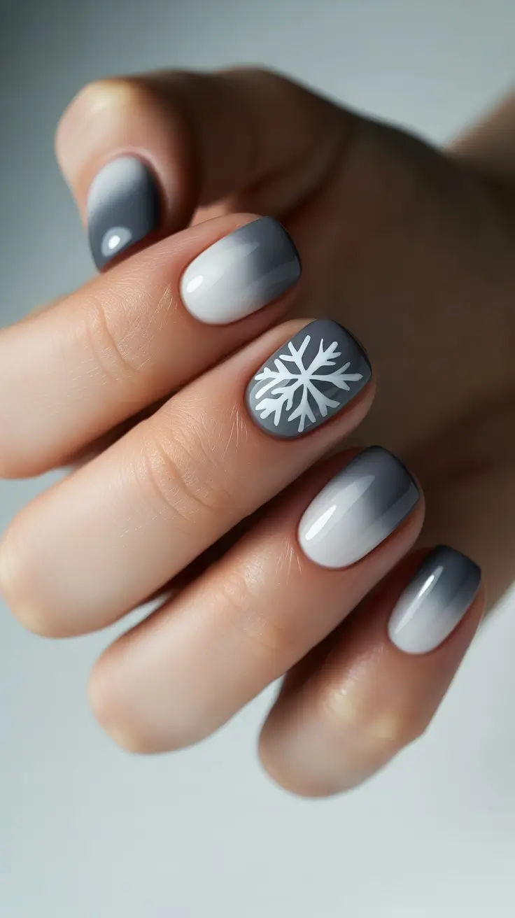 Trendy Winter Nails 2025-2026 - Smoky-Soft Ombre with Solo Snowflake