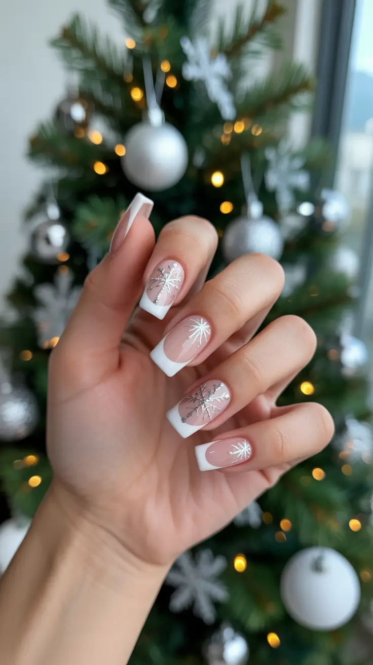Trendy Winter Nails 2025-2026 - Snowburst French on Clean Squares