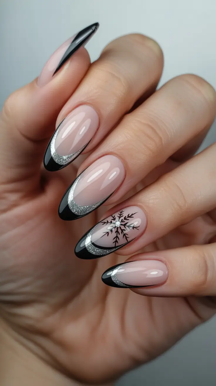 Trendy Winter Nails 2025-2026 - Midnight Tuxedo French