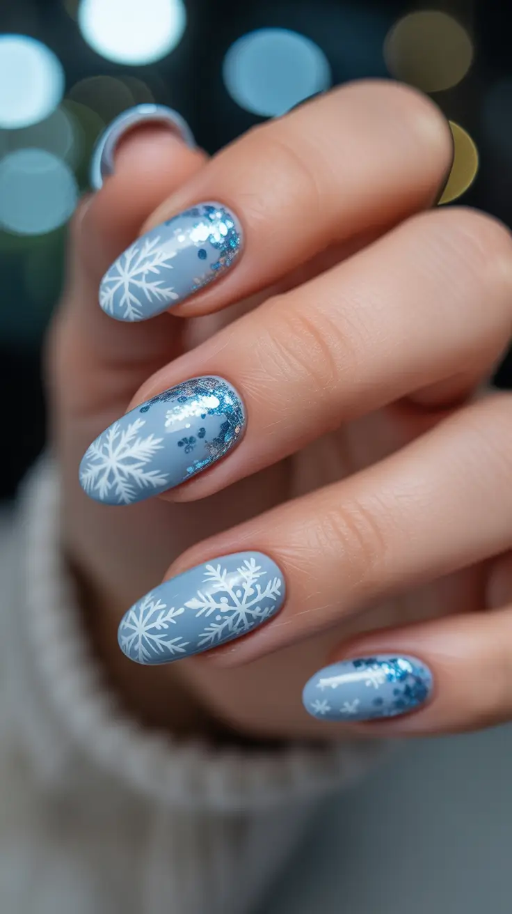 Trendy Winter Nails 2025-2026 - Frosted Blue Flurries