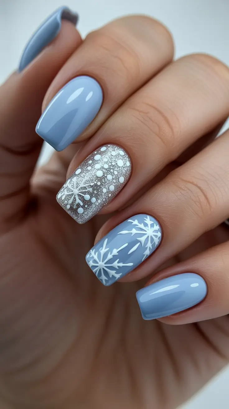 Trendy Winter Nails 2025-2026 - Frosted Periwinkle With Silver Accent