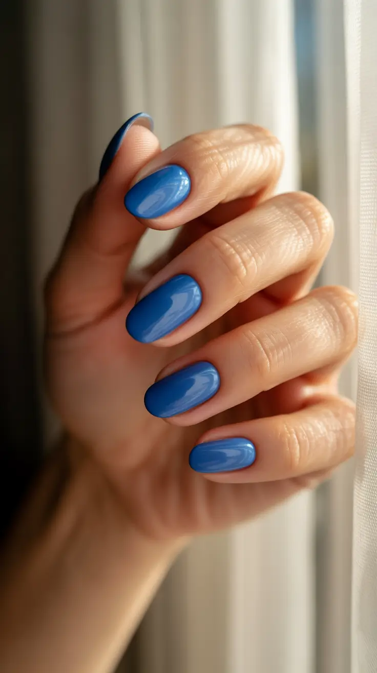 almond winter 2025 / 2026 nails design and color - Bluebird Gloss - Short Almond In Winter Sky