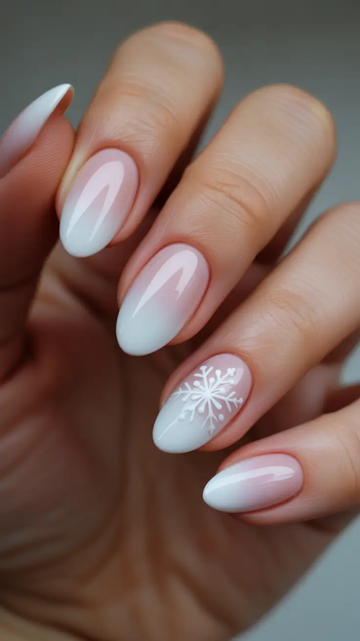 almond winter 2025 / 2026 nails design and color - Milk-Glass Ombre - Soft Fade With Single Flake