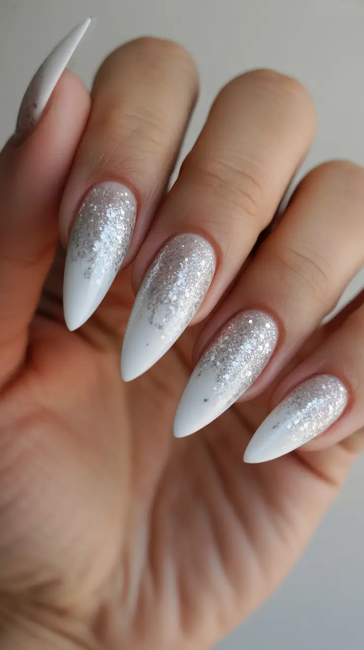 winter nails designs - Frosted Ombre With Soft-Snow Glitter