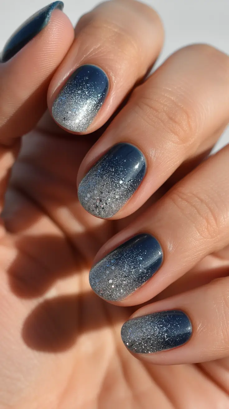 winter nails designs - Nightfall Sparkle Gradient on Shorties