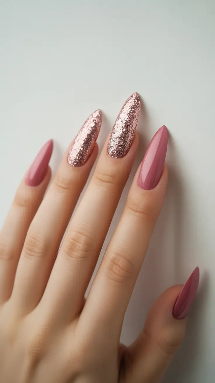 winter nails designs - Rose Cashmere with Sequin Sparkle