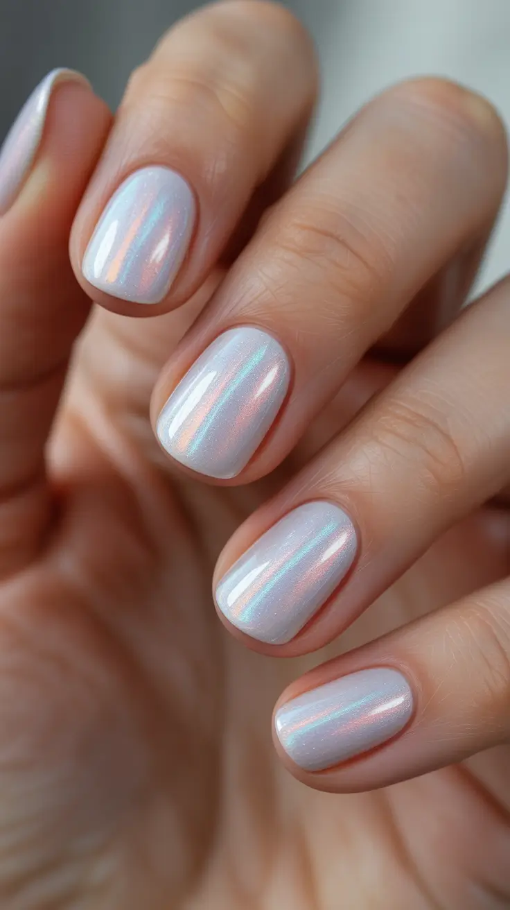 winter nails designs - Opal Ice Chrome on Short Nails