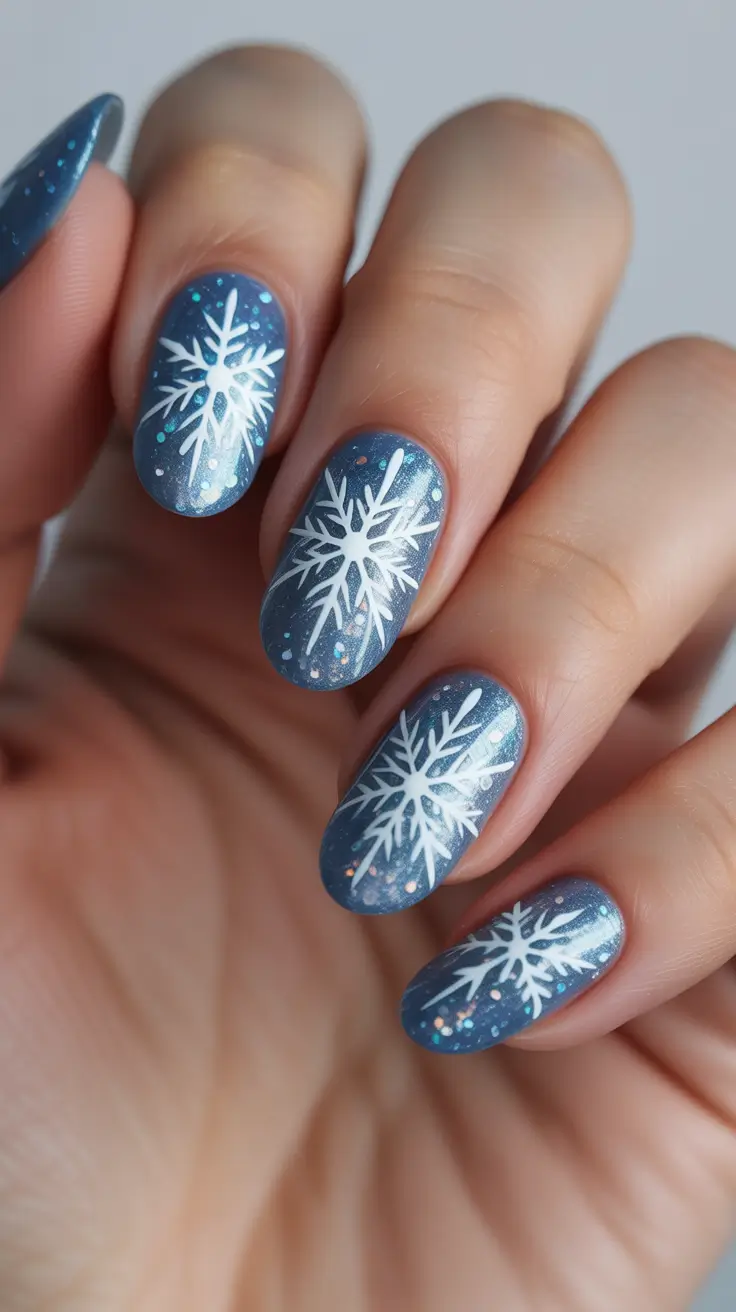 winter nails designs - Snowflake Pop on Twilight Blue