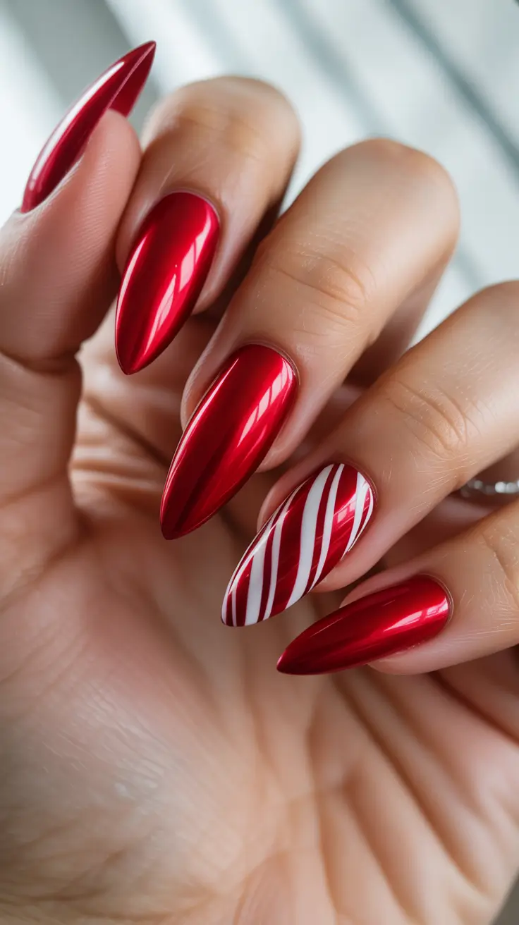 winter nails designs - Crimson Chrome Candy Cane