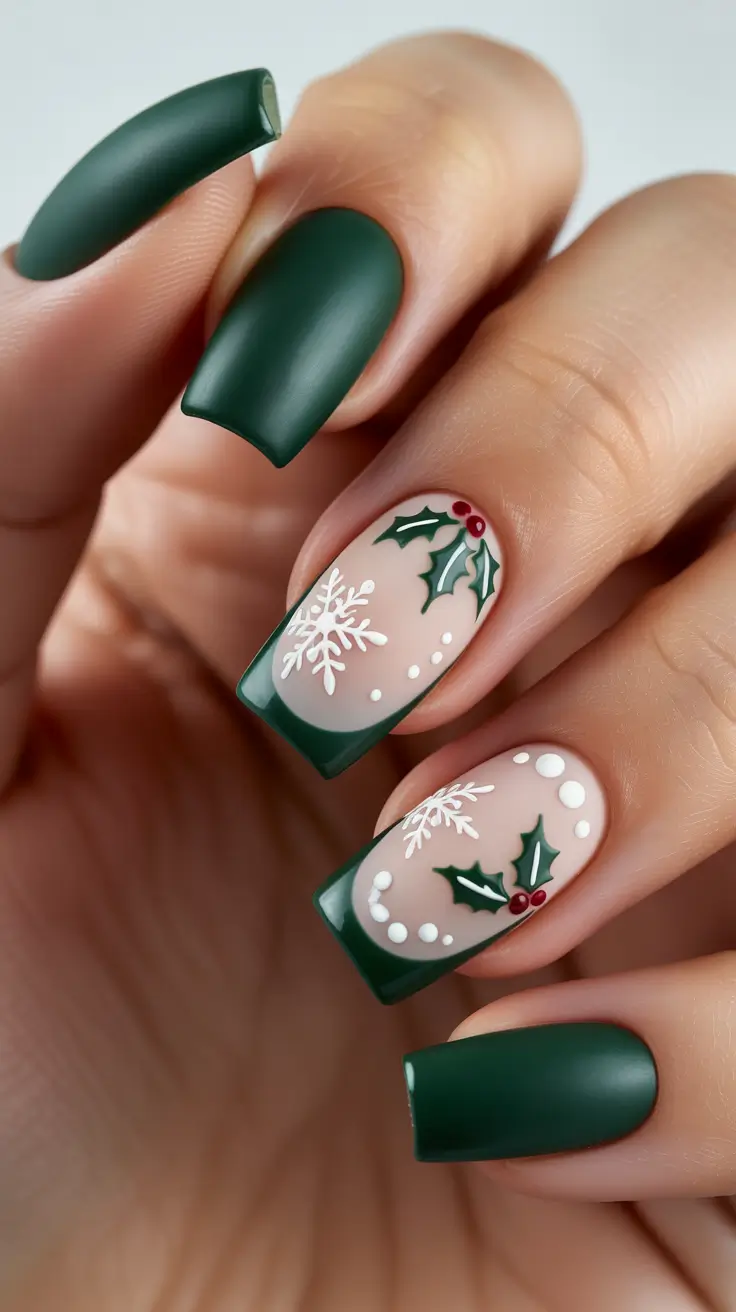 winter nails designs - Holly French with Snowflake Accents