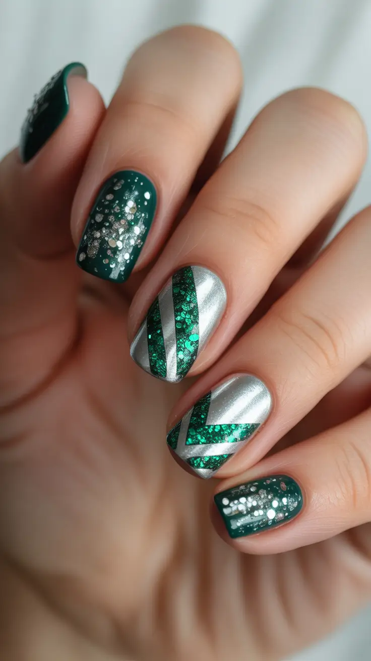 winter nails ideas 2025 - 2026 - Emerald Confetti On Modern Shorties