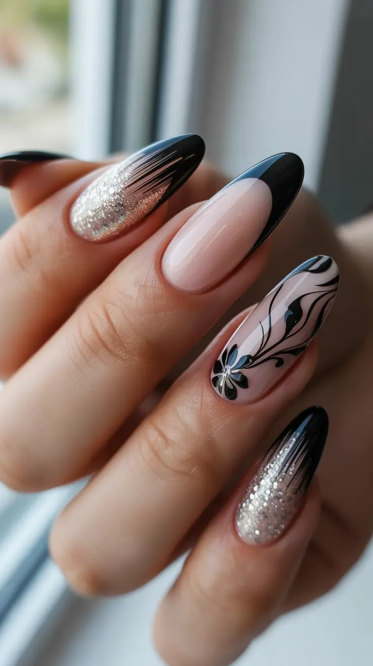 Winter Nail Inspo 2025-2026 - Black French, Glitter Fade, and Inky Petals