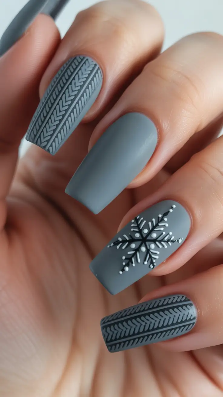 Winter Nail Inspo 2025-2026 - Matte Graphite Sweater With Snowflake Accent