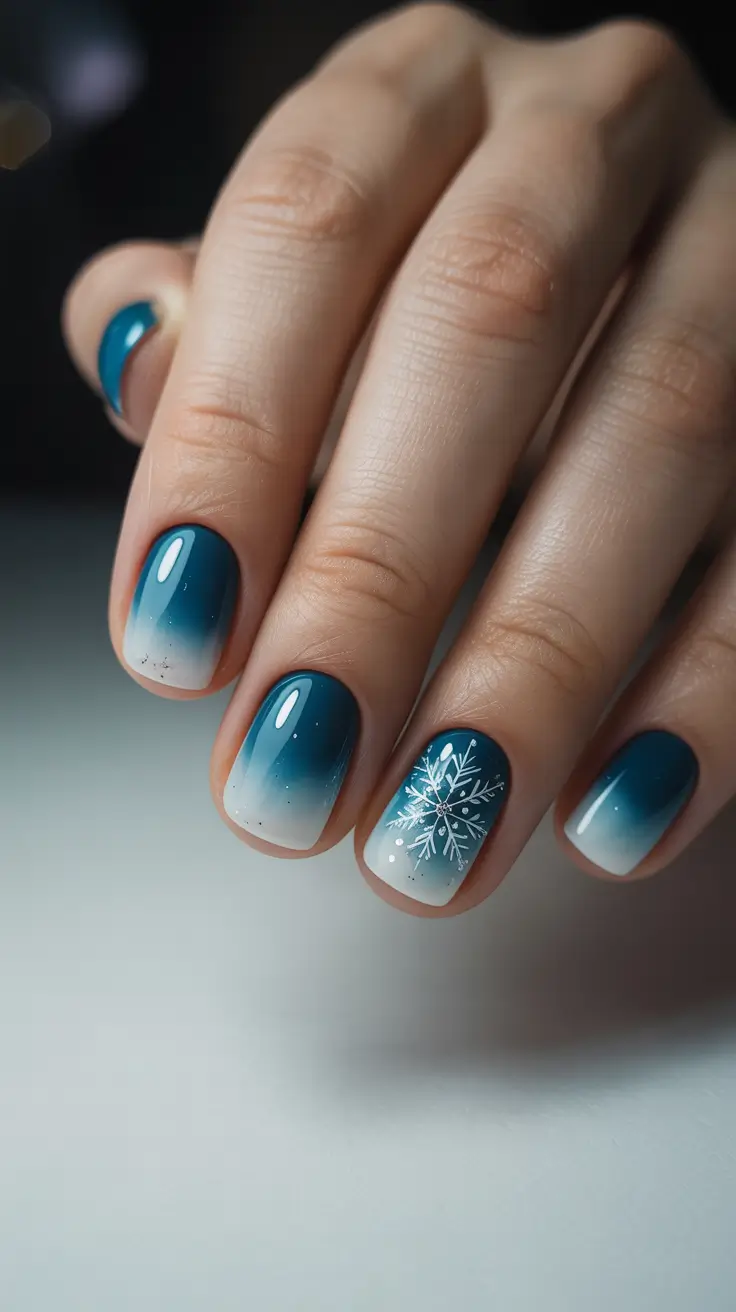 Winter Nail Inspo 2025-2026 - Blue Hour Ombre With Crystal Flake