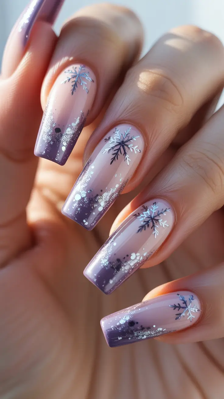 Winter Nail Inspo 2025-2026 - Frosted Amethyst Snowflakes