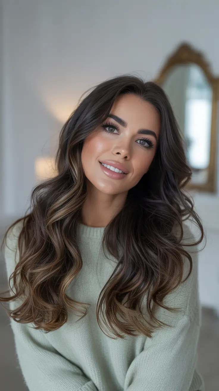 winter trending hair colors - Cocoa Swirl With Honey Ribbons