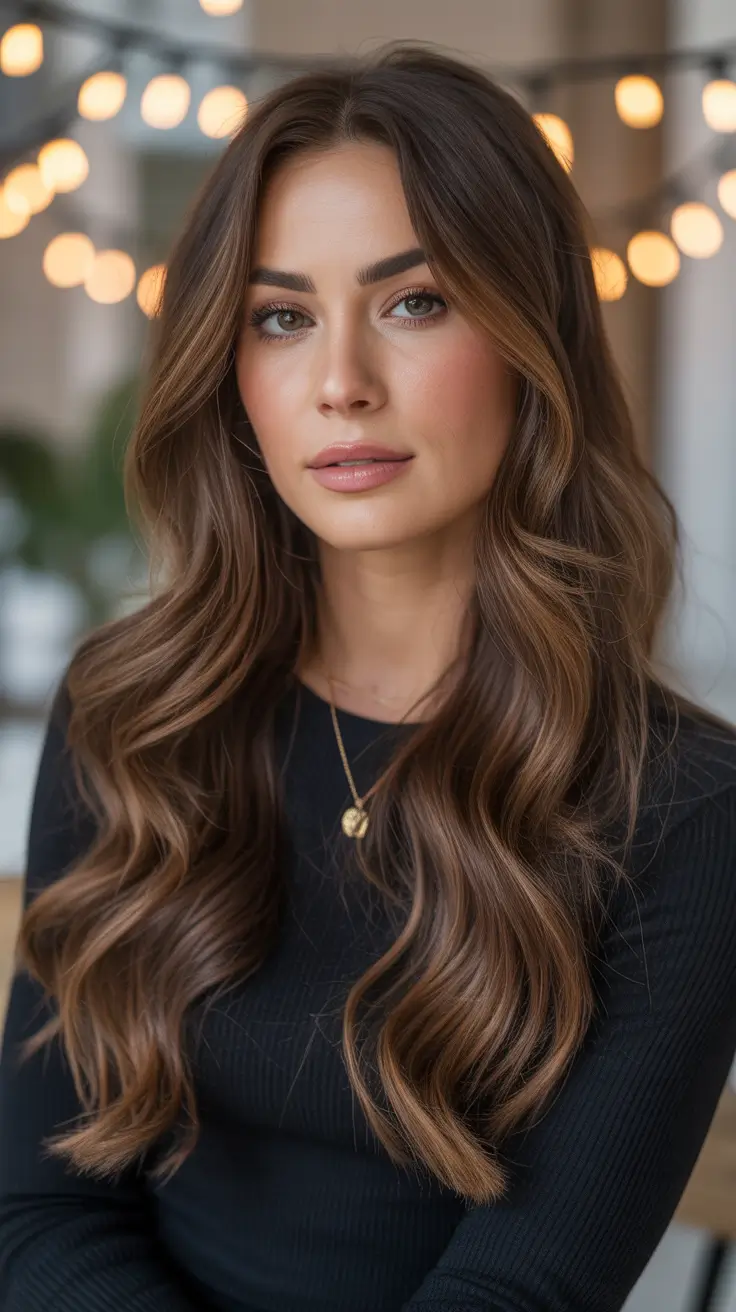 winter trending hair colors - Toasted Hazelnut Brunette Waves