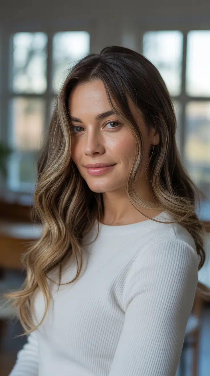winter trending hair colors - Vanilla Chai Balayage On Natural Brunette