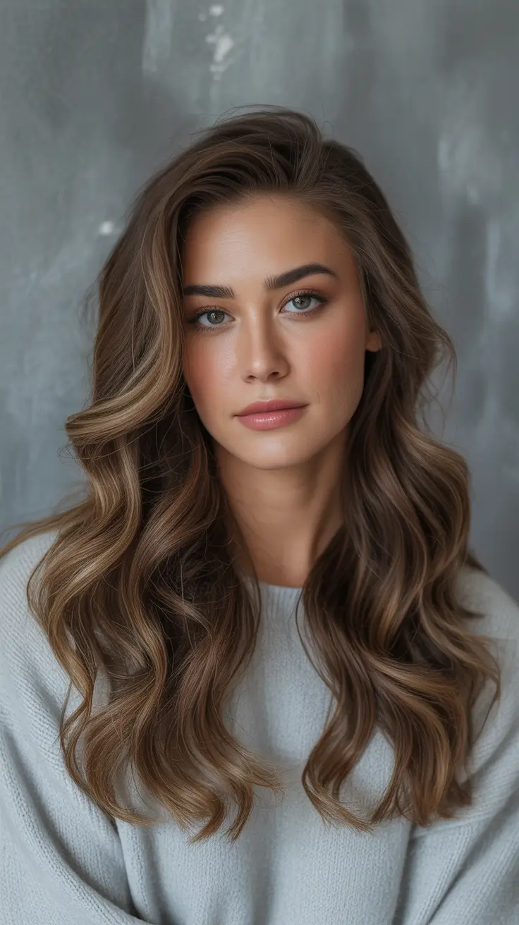 winter trending hair colors - Mushroom Brown Gloss With Airy Waves