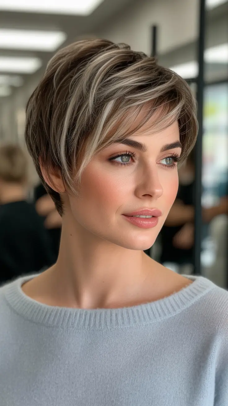 Ash Brown Hair Color 2026 - Chic Layered Pixie In Smokey Ash Brown
