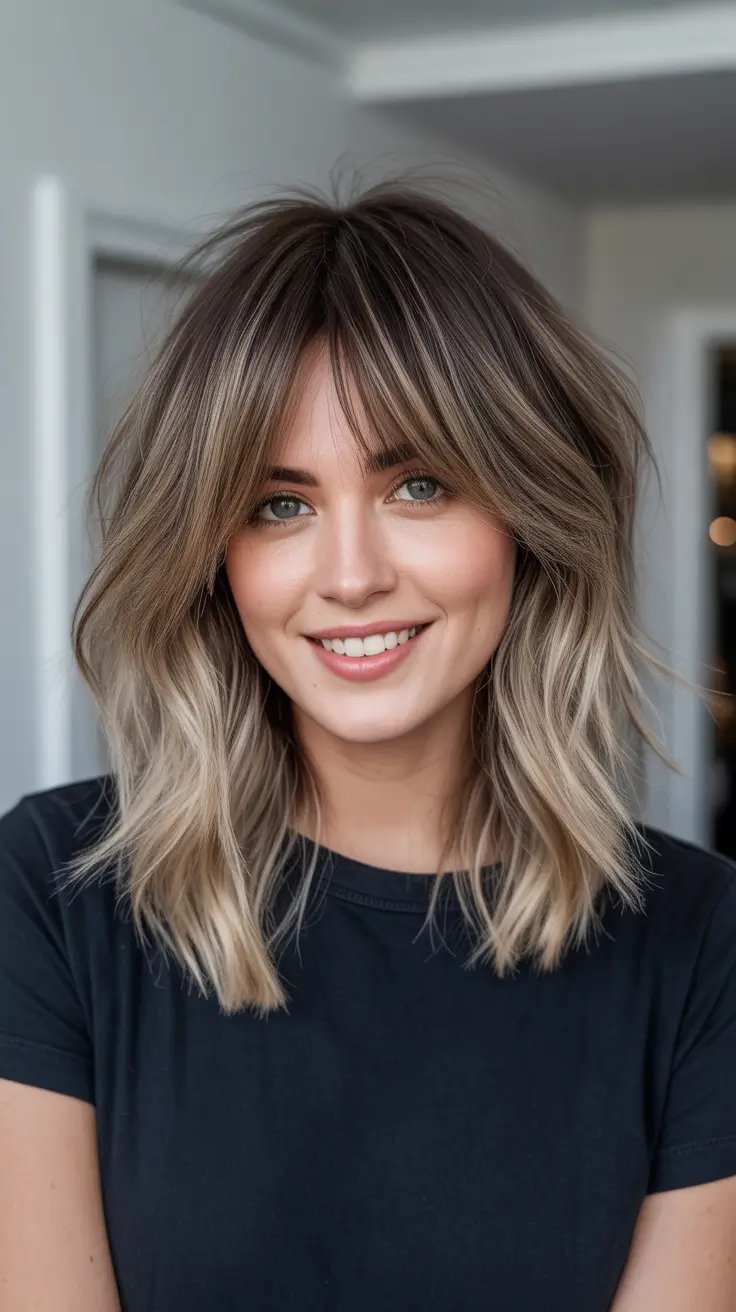 Ash Brown Hair Color 2026 - Soft Ash Brown Shag With Golden Balayage Ends