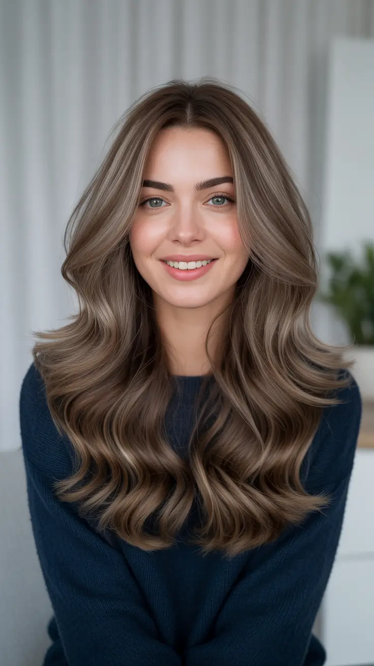 Ash Brown Hair Color 2026 - Soft Mocha Ash Brown Waves For Medium Lengths