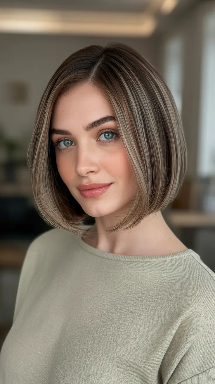 Ash Brown Hair Color 2026 - Polished Ash Brown Bob With Subtle Highlights